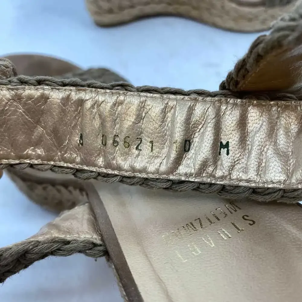 Stuart Weitzman Brown Woven Espadrille Wedge | Leather, Size US 10